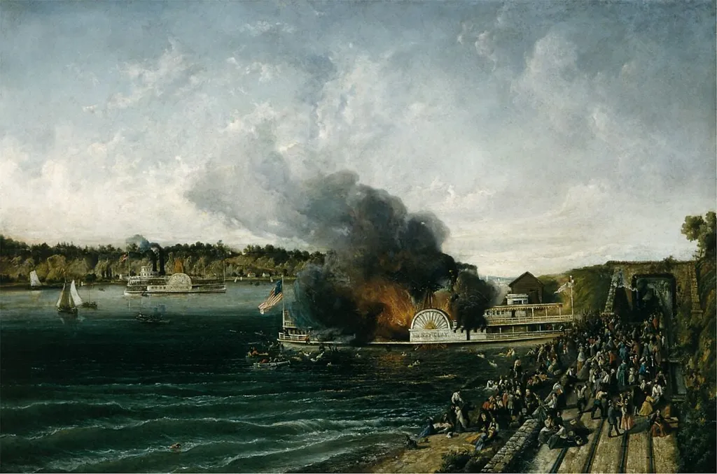 Burning of the Sidewheeler Henry Clay, oil, 1857