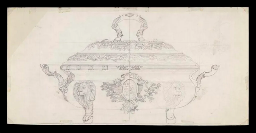 A drawing of a tureen after Paul de Lamarie, by C. J. Vander, 1950