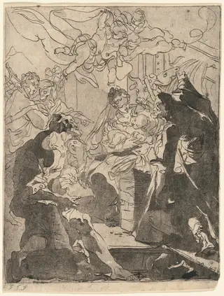 Adoration of the Shepherds, by Gaetano Gandolfi, ink, 1784