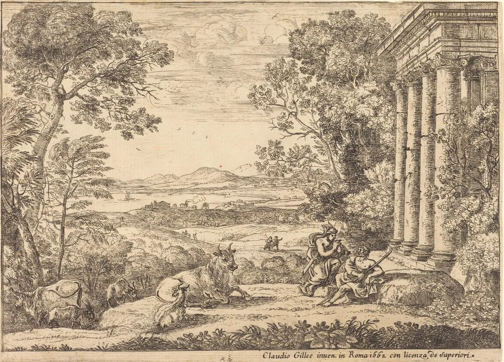 Mercury and Argus (Mercure et Argus), by Claude Lorrain, ink, 1662
