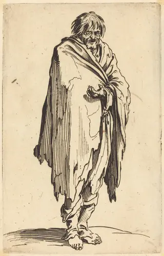Beggar with Bare Head and Feet, by Jacques Callot, ink, 1622