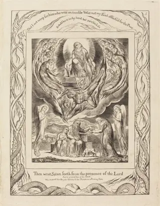 Satan Going Forth from the Presence of the Lord, by William Blake, ink, 1825