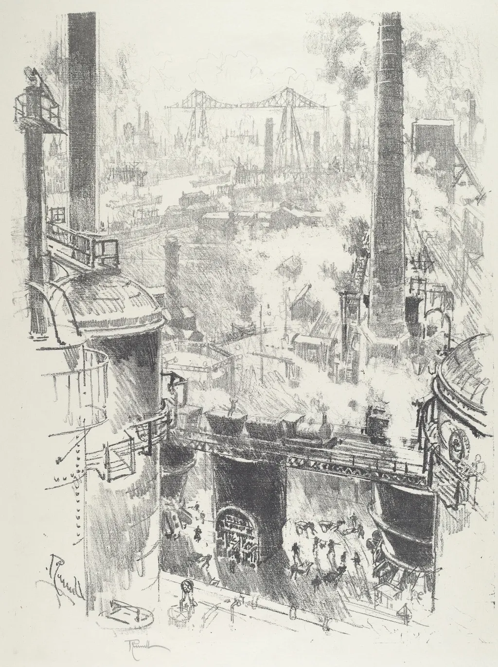 From the Tops of the Furnaces, by Joseph Pennell, ink, 1916