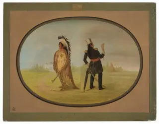 Assinneboine Chief before and after Civilization, by George Catlin, oil, 1865