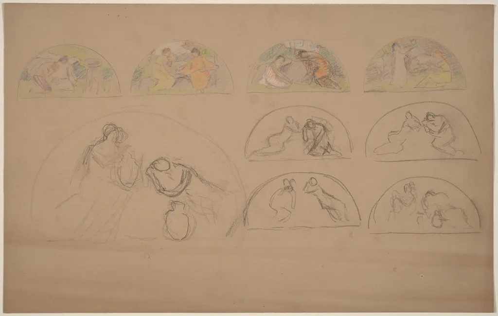 Studies for Lunettes, by Charles Sprague Pearce, graphite, 1894