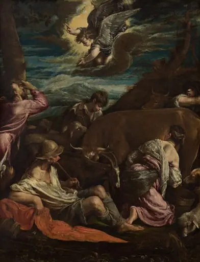 The Annunciation to the Shepherds, by Jacopo Bassano, oil, 1558