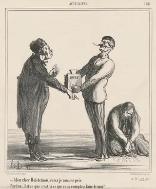 Mon cher Holsteinois, votez je vous en prie ..., by Honoré Daumier, ink, 1866
