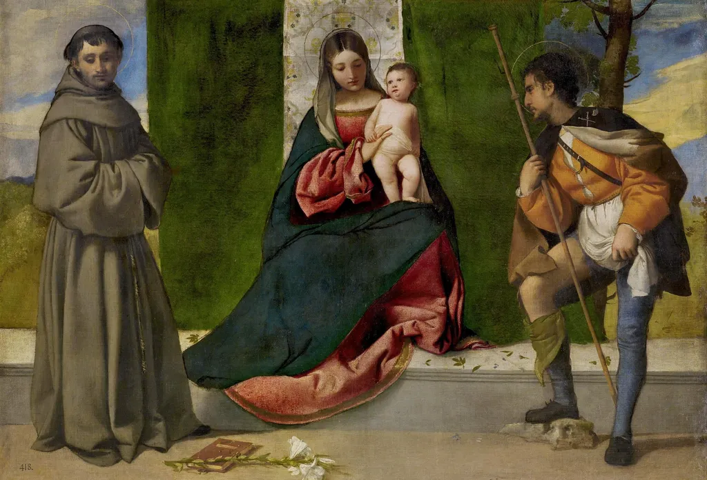 The Virgin and Child between Saint Anthony of Padua and Saint Roch, by Titian, oil, 1510