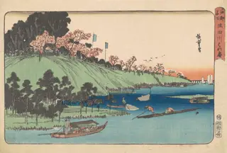 Cherry Blossoms in Full Bloom Along the Sumida River [Sumida-gawa hana-zakari], by Andō Hiroshige, ink, 1840