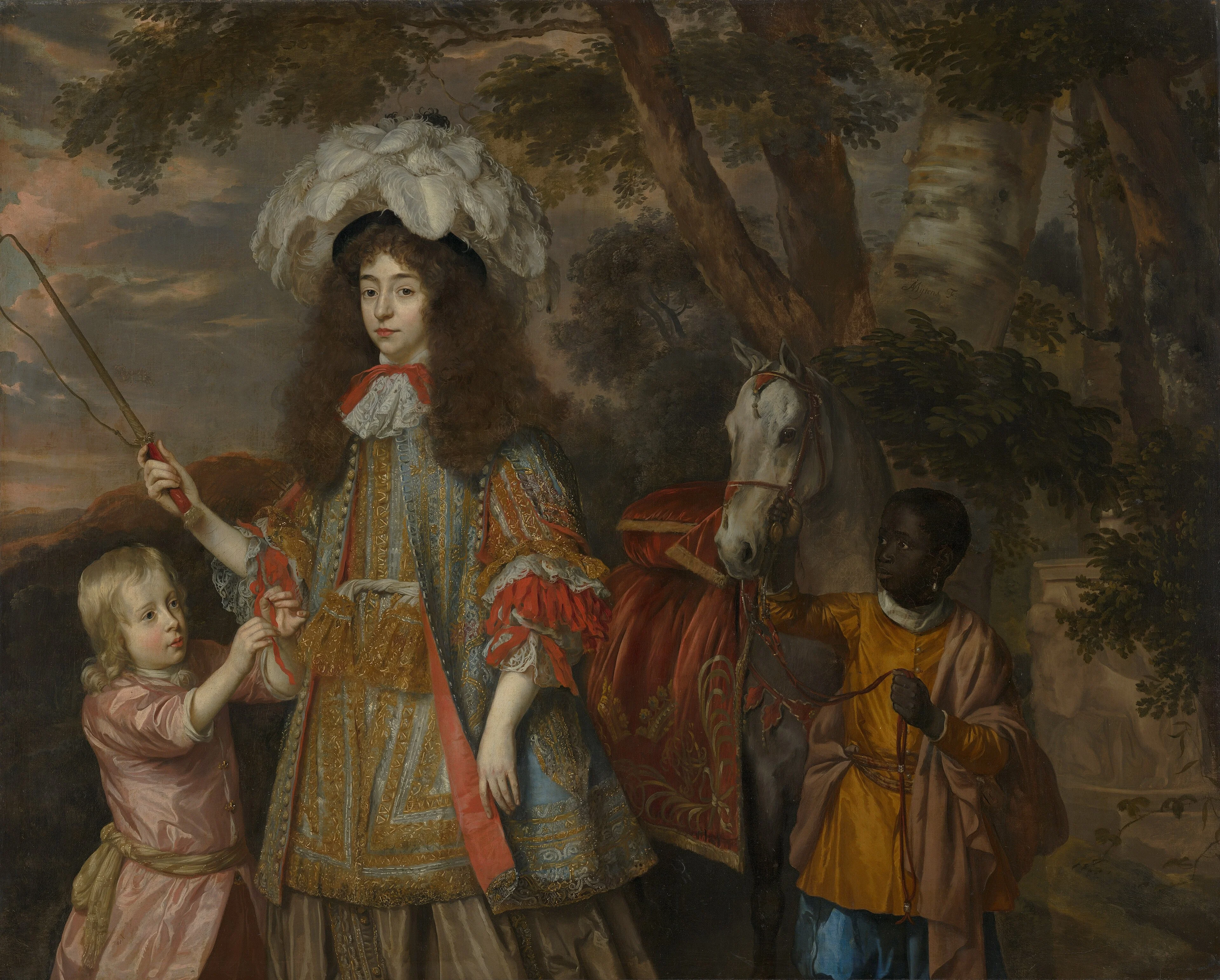 Portrait of Maria of Orange (1642-1688), with Hendrik van Zuijlestein (d. 1673) and a Servant, detail