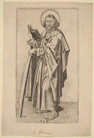 Saint Judas Thaddaeus, by Master FVB, ink, 1495