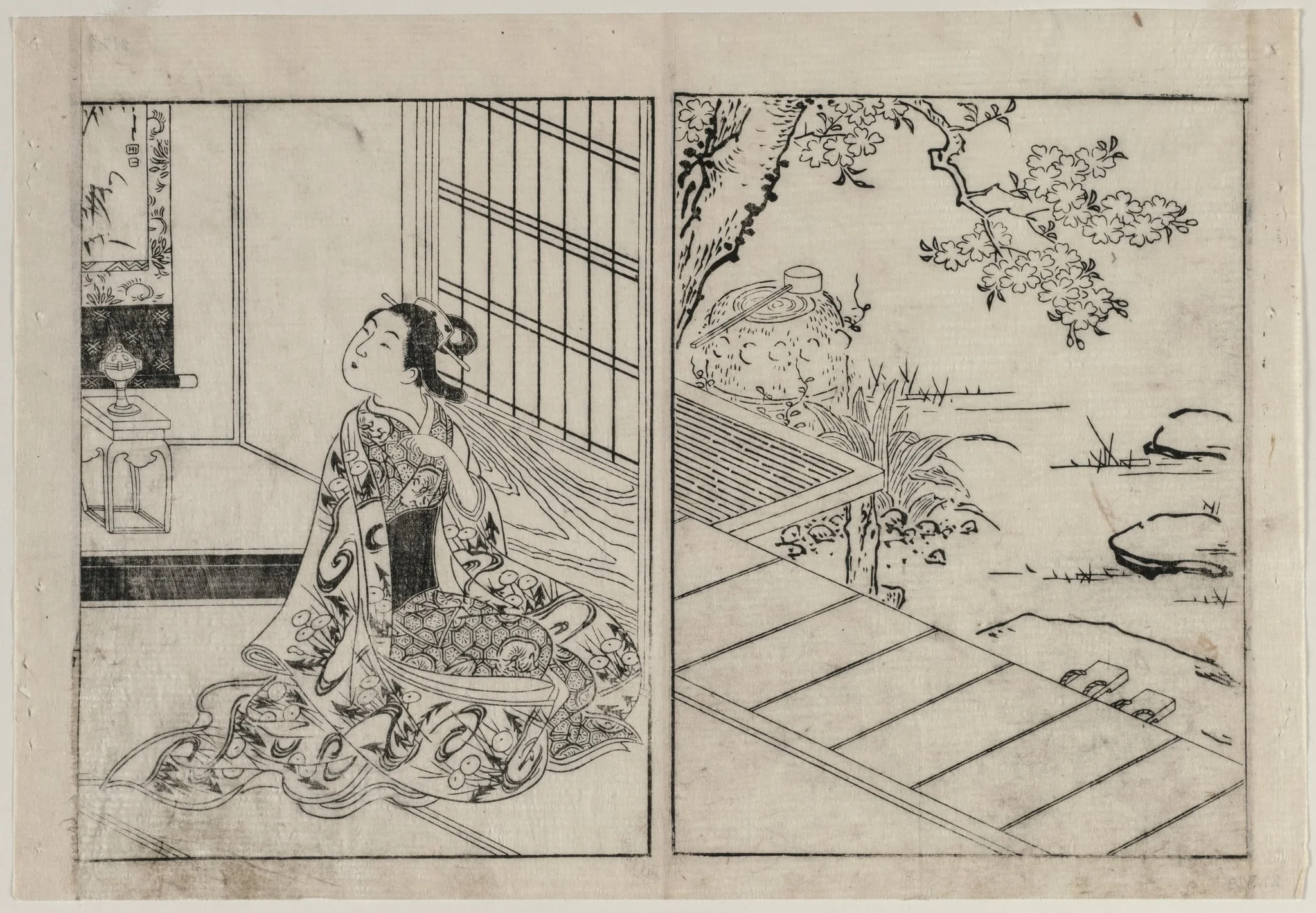 Woman Looking at a Hanging Scroll, detail