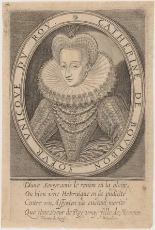 Catherine of Bourbon, Sister of Henry IV, by Thomas de Leu, ink, 1590