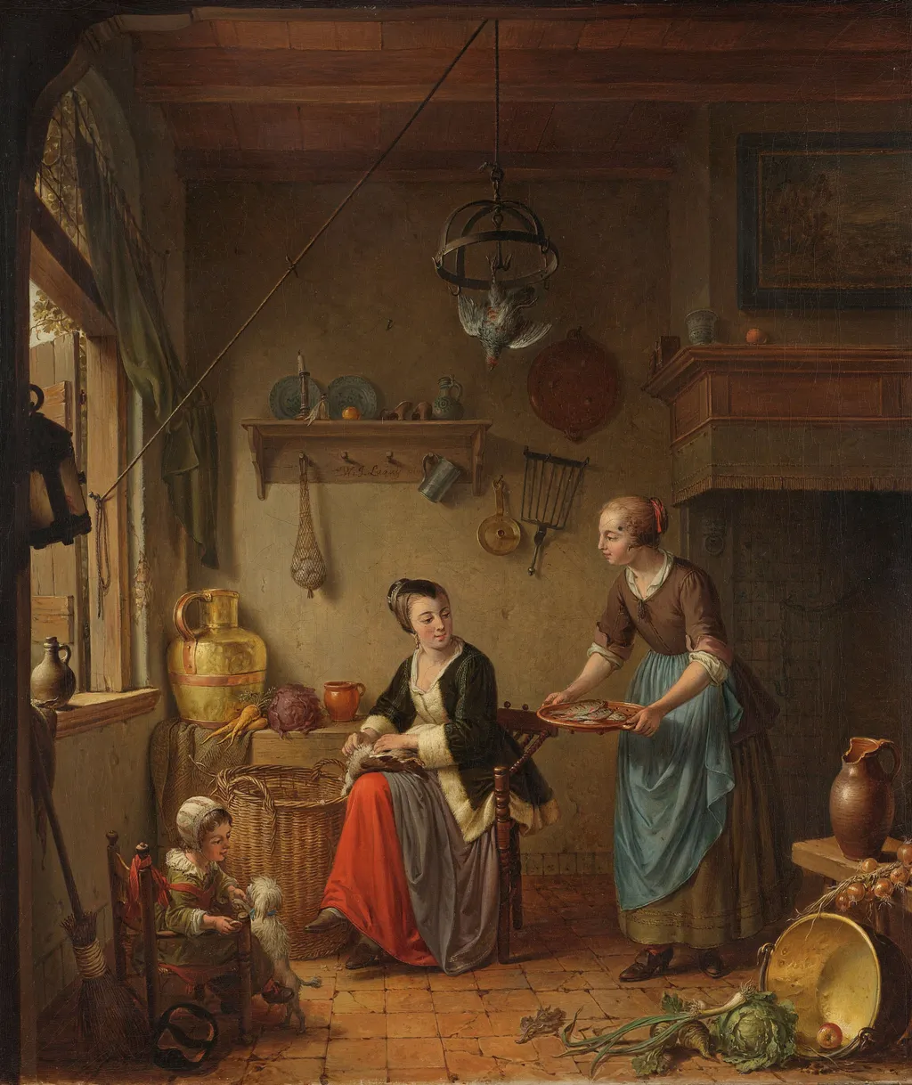 Kitchen Scene, by Willem Joseph Laquy, oil, 1765