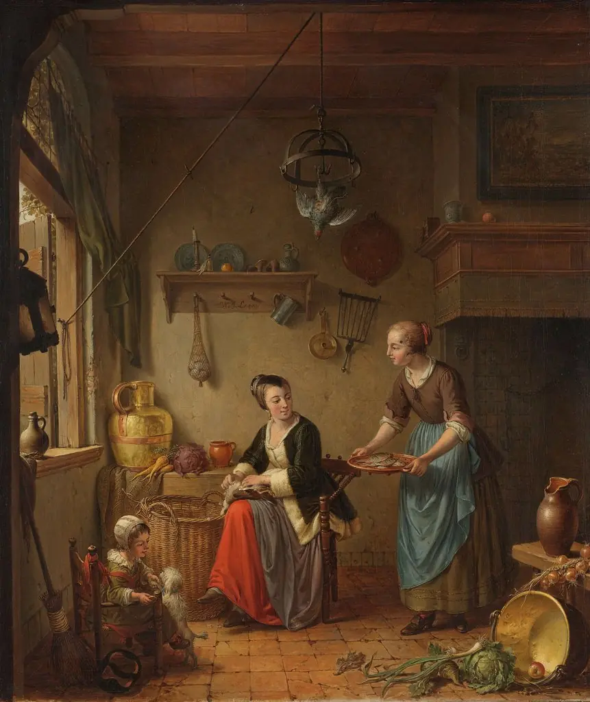 Kitchen Scene, by Willem Joseph Laquy, oil, 1765