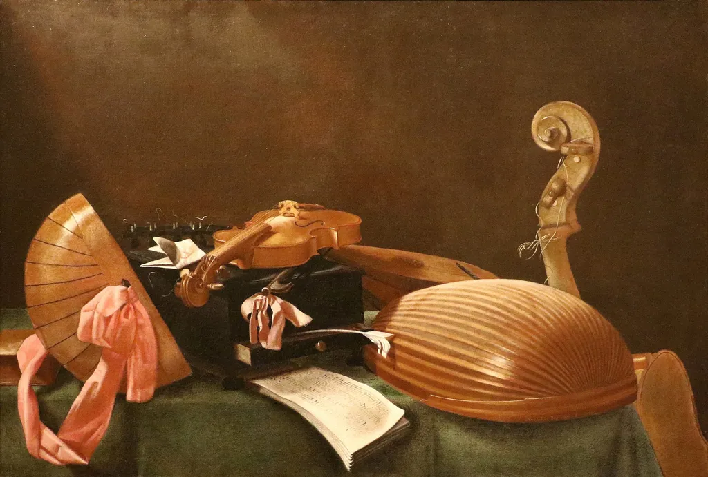 Music instruments, by Evaristo Baschenis, oil, 1670
