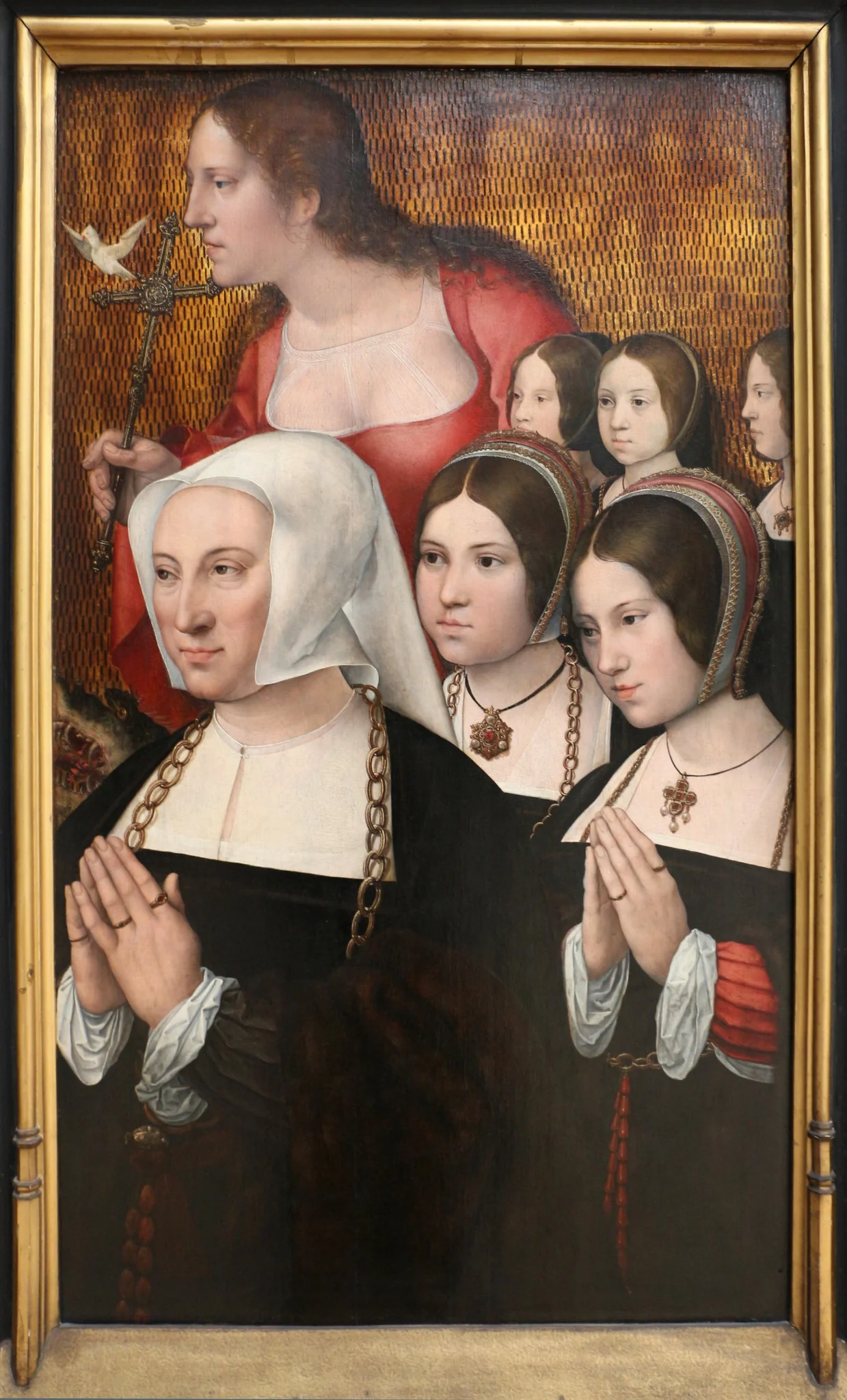Portrait of Marguerite Numan, wife of Philippe Haneton, with her five daughters and Saint Margaret, detail