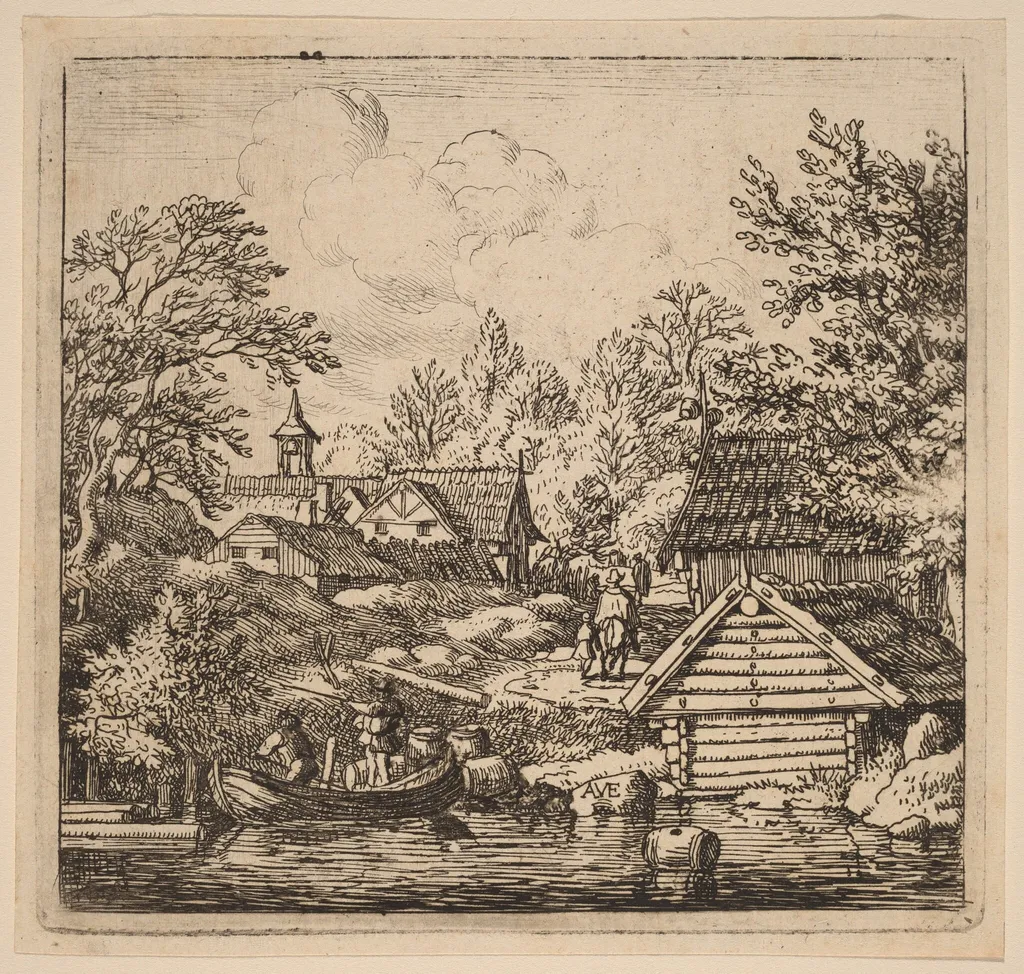 Unloading a Barge, by Allart van Everdingen, ink, 1650