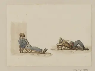 Two men sleeping, by Ambrose Poynter, watercolor, 1835