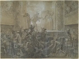 The Scene with the Tall Baguenodière, by Jean-Baptiste Oudry, chalk, 1726