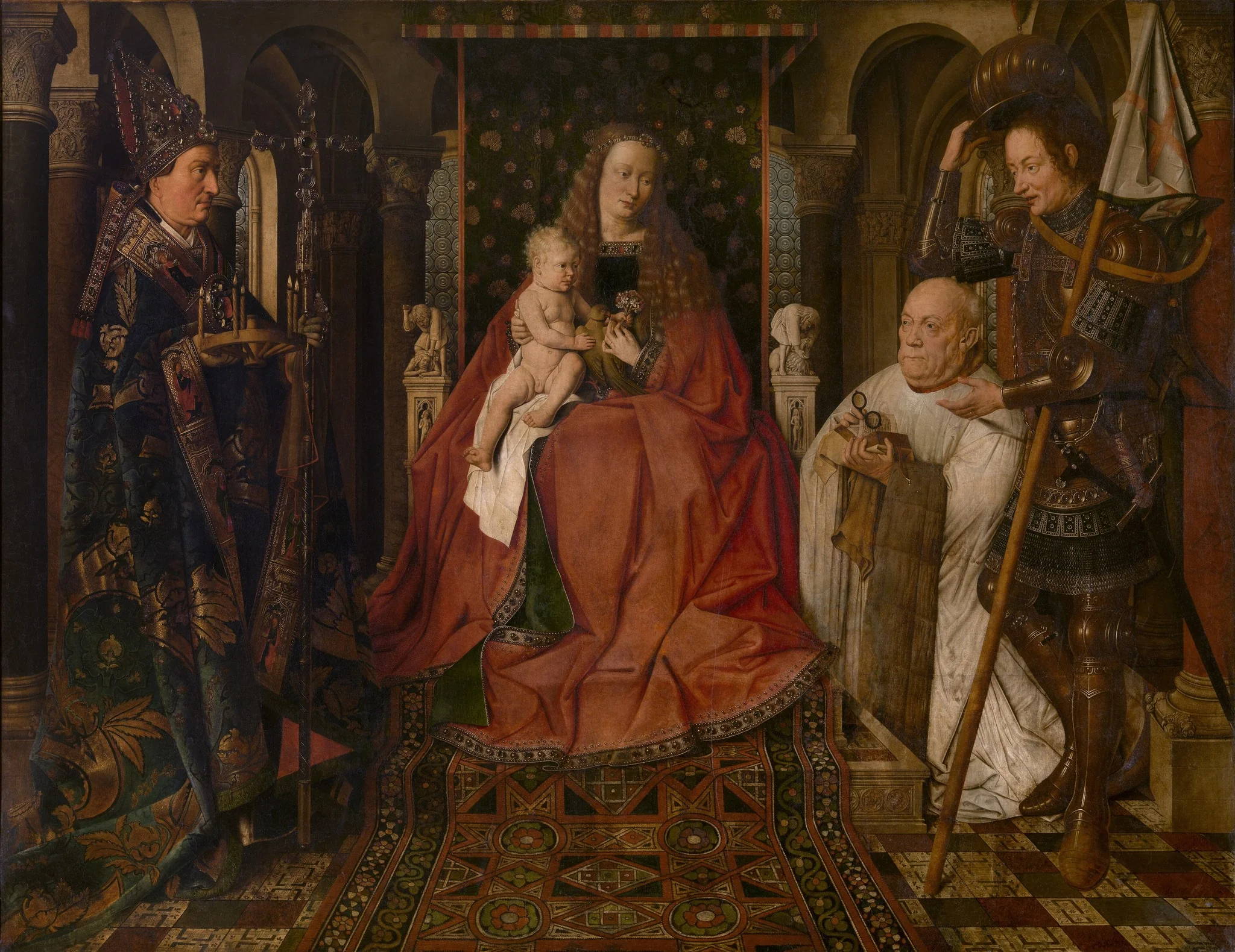 Madonna surrounded by Saint George, Saint Donatianus of Reims and the Donor Canon Van der Paele, detail