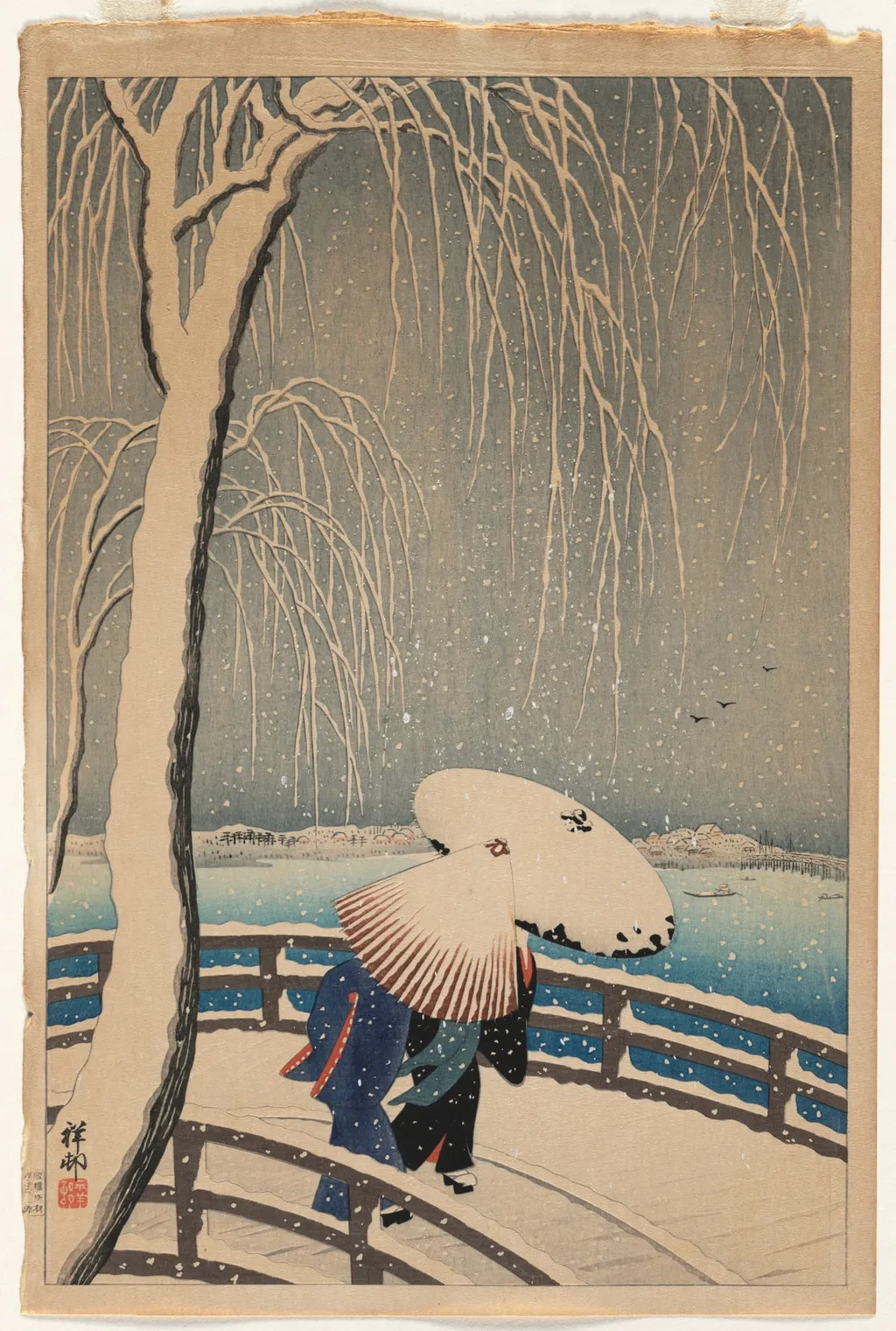 Umbrellas in Snow, by Ohara Koson, 1931