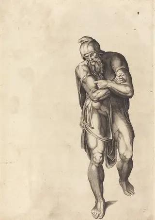 Striding Man, by Nicolas Beatrizet, ink, 1540