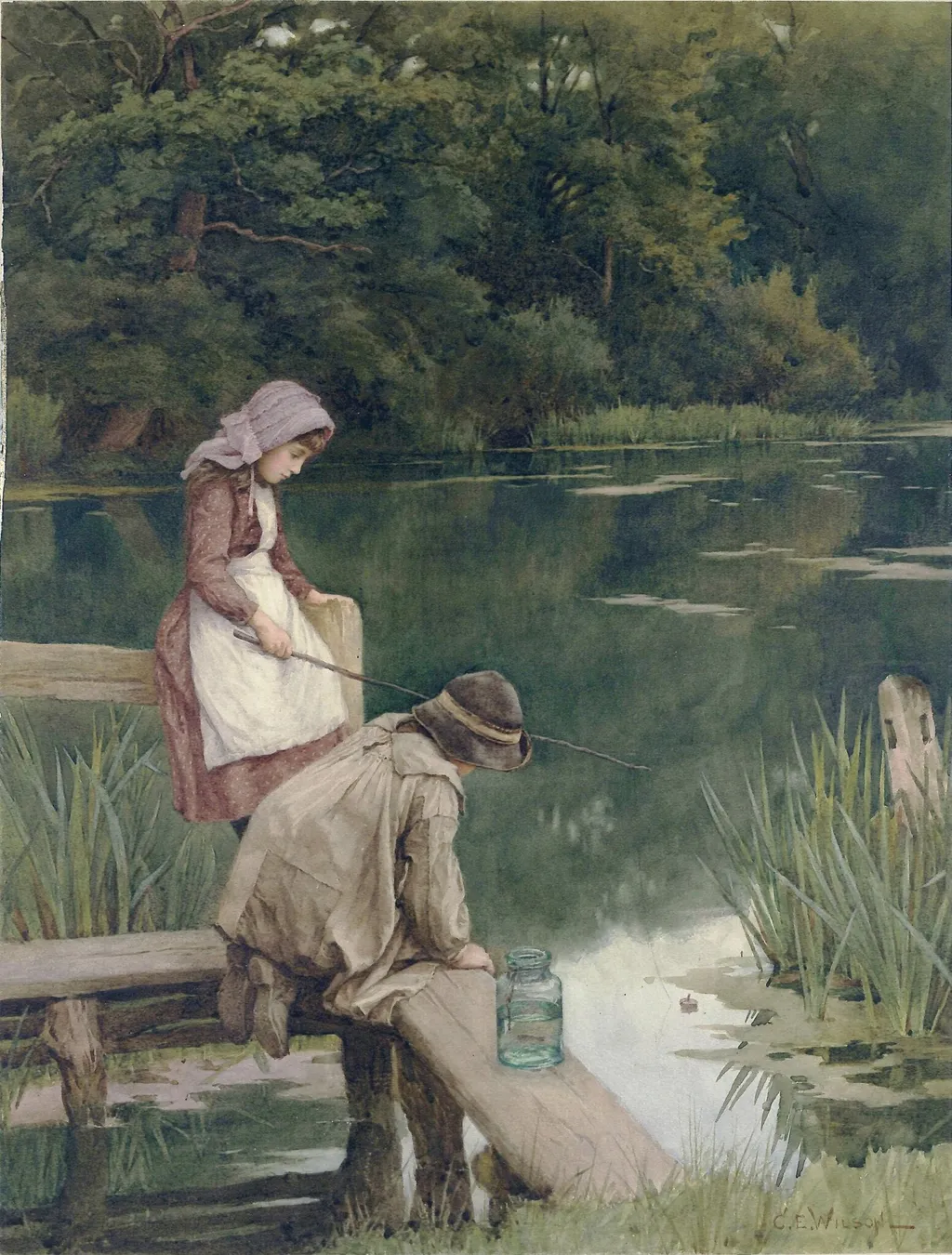 Rustic Anglers, by Charles Edward Wilson, watercolor, 1853