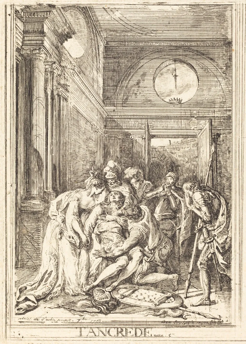 The Death of Tancred [left], by Gabriel de Saint-Aubin, ink, 1760