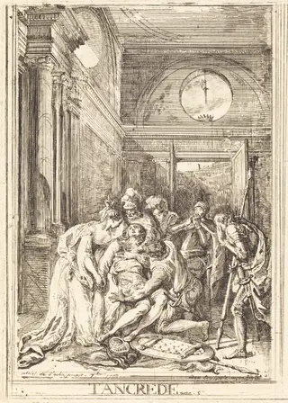 The Death of Tancred [left], by Gabriel de Saint-Aubin, ink, 1760