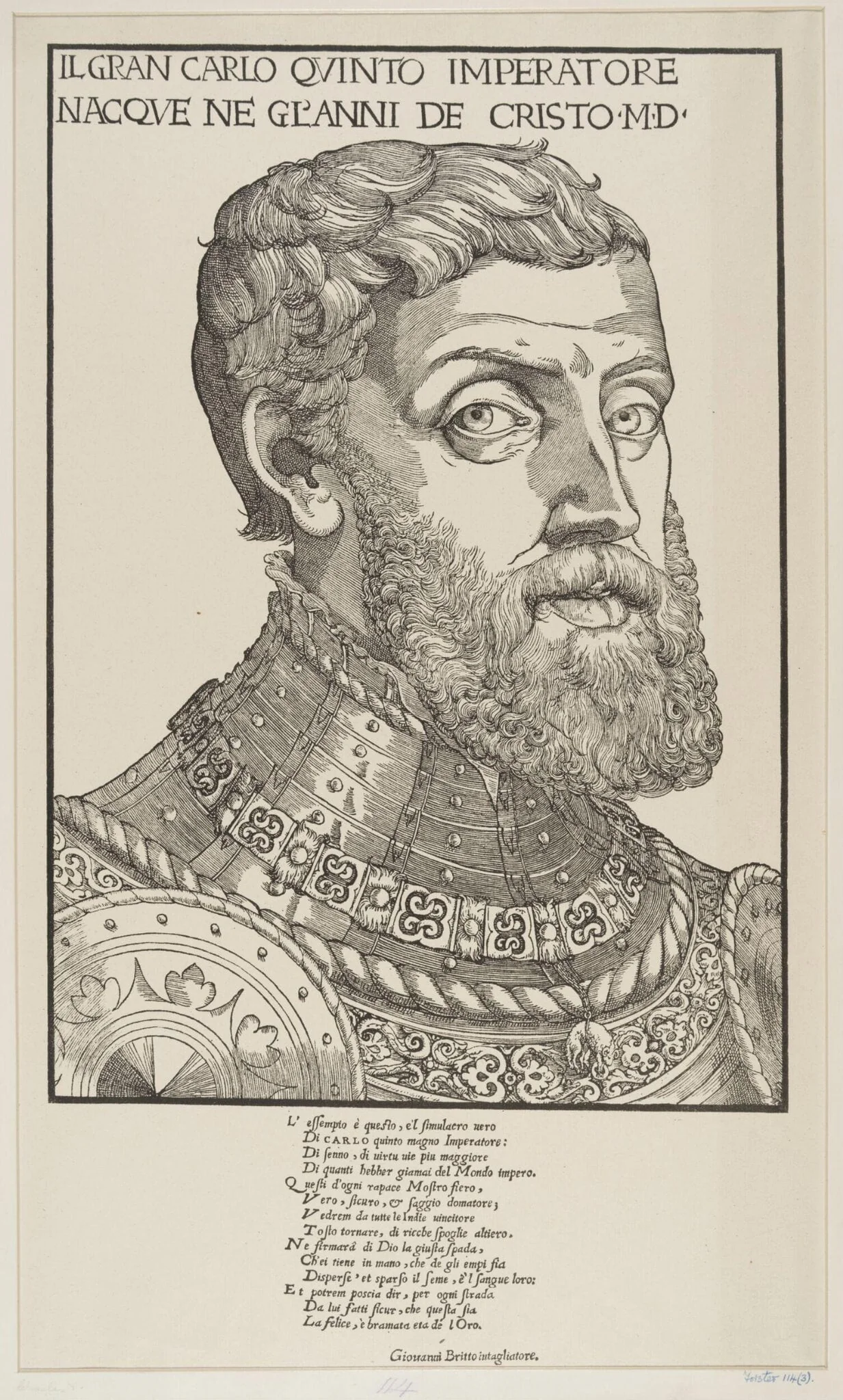 Il Gra Carlo Quinto imperatore nacque n Gl'anni de Cristo MD, detail