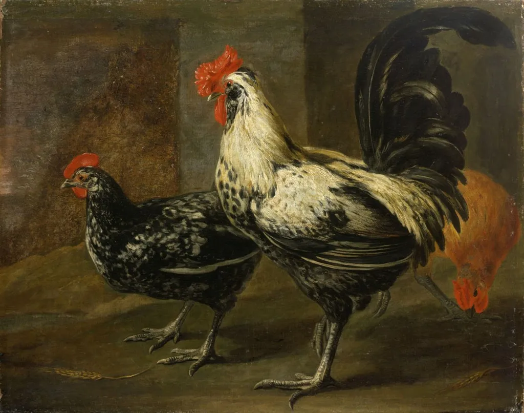 Cockerel and Hens, by Pieter Boel, oil, 1650