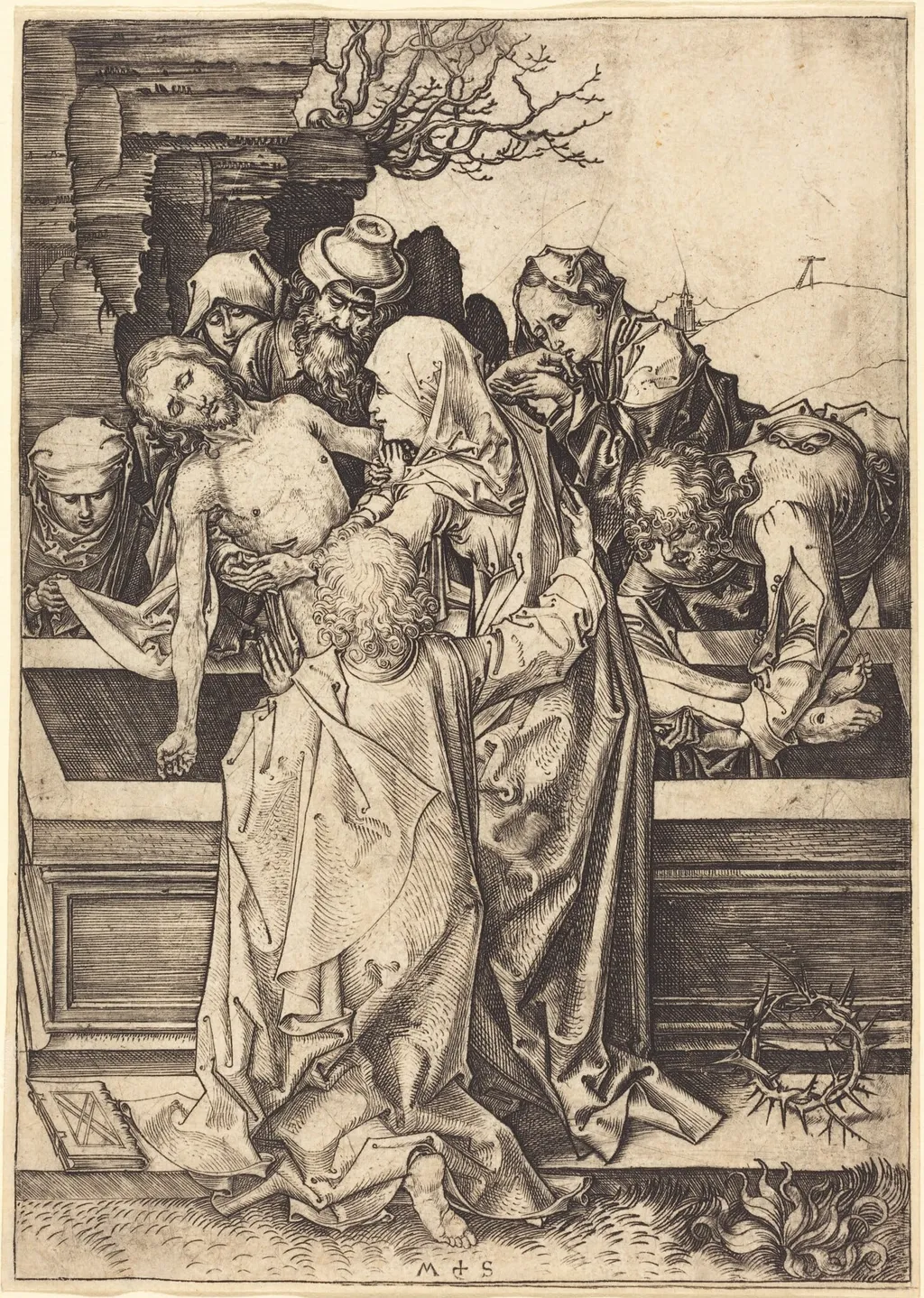 The Entombment, by Martin Schongauer, ink, 1480
