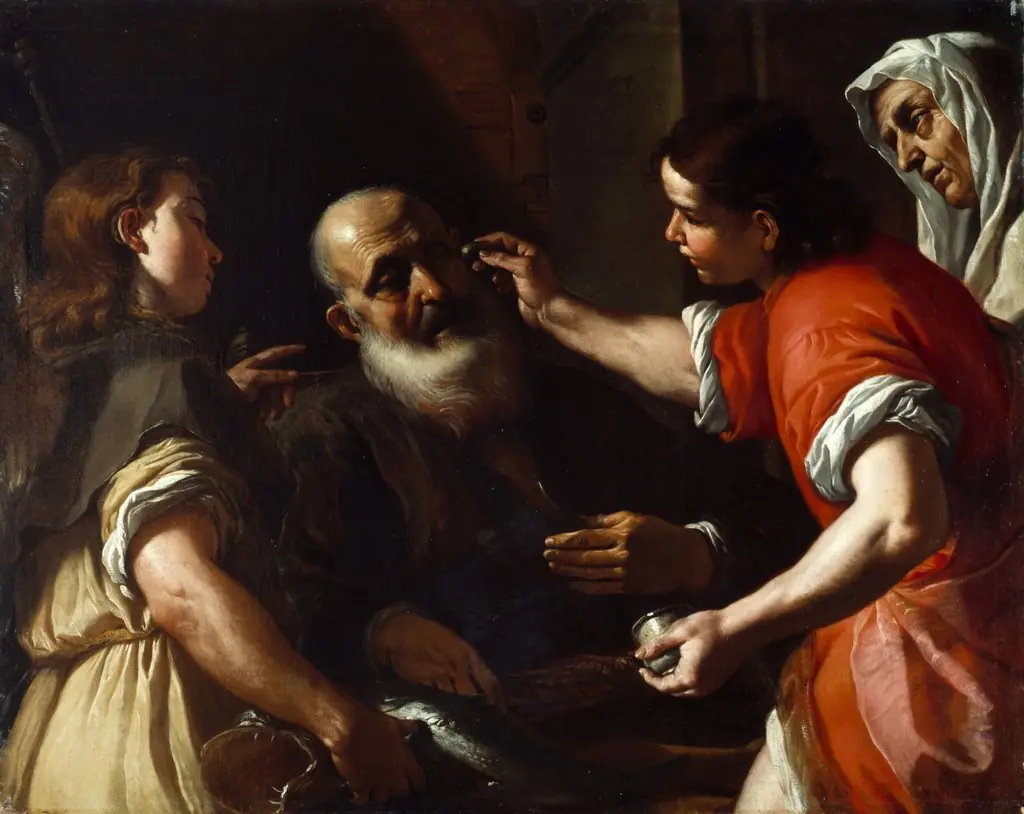Tobias Healing His Father's Blindness, by Mattia Preti, oil, 1663