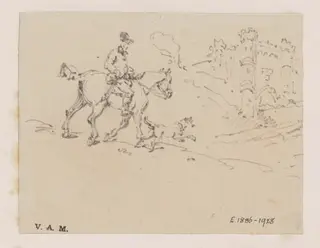 A rider and dog approaching a castle, by George Chinnery, 19