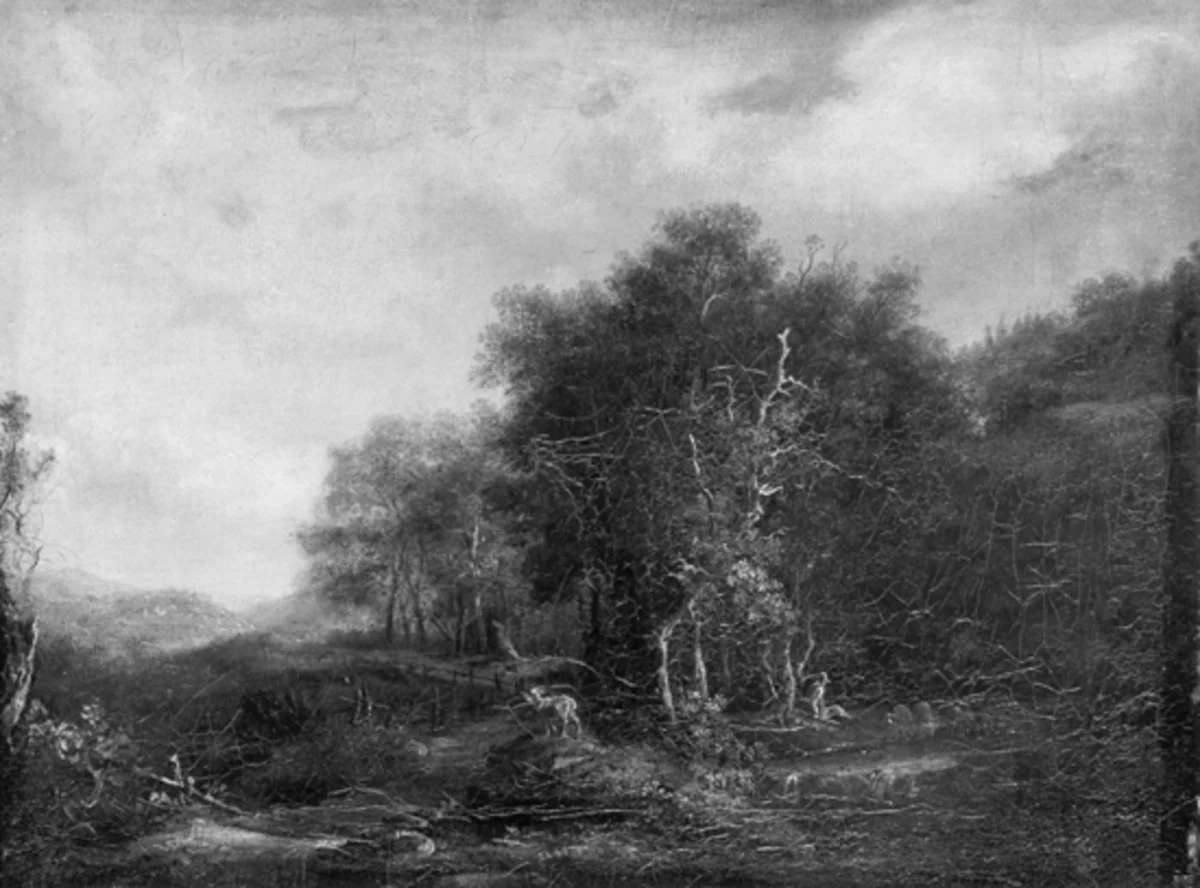 Komponierte Landschaft mit Hirt, Ziege und Schafen, detail