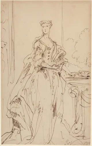 Portrait of a Standing Lady, by John Vanderbank, ink, 1734