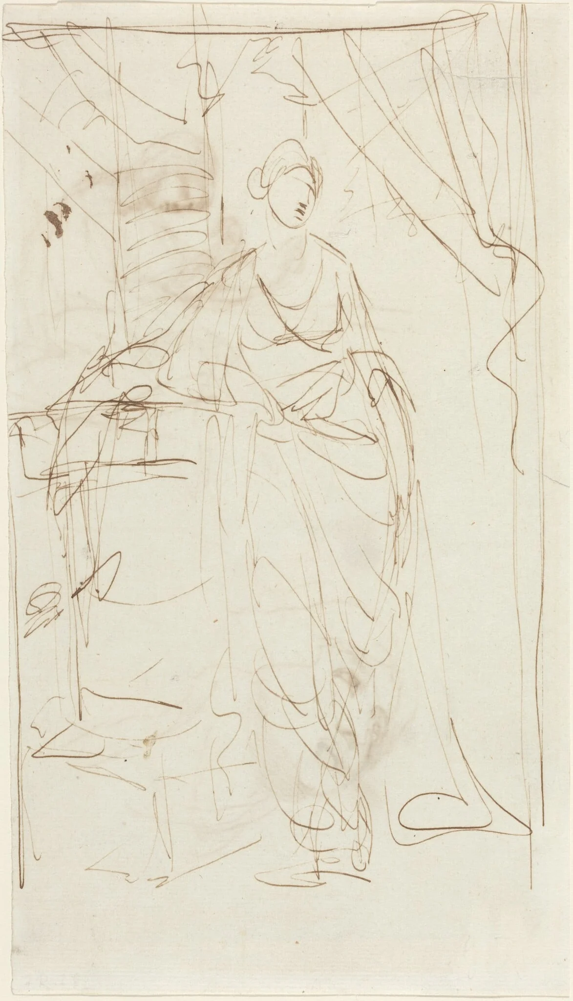 An Elegant Lady in Classical Dress [recto], detail