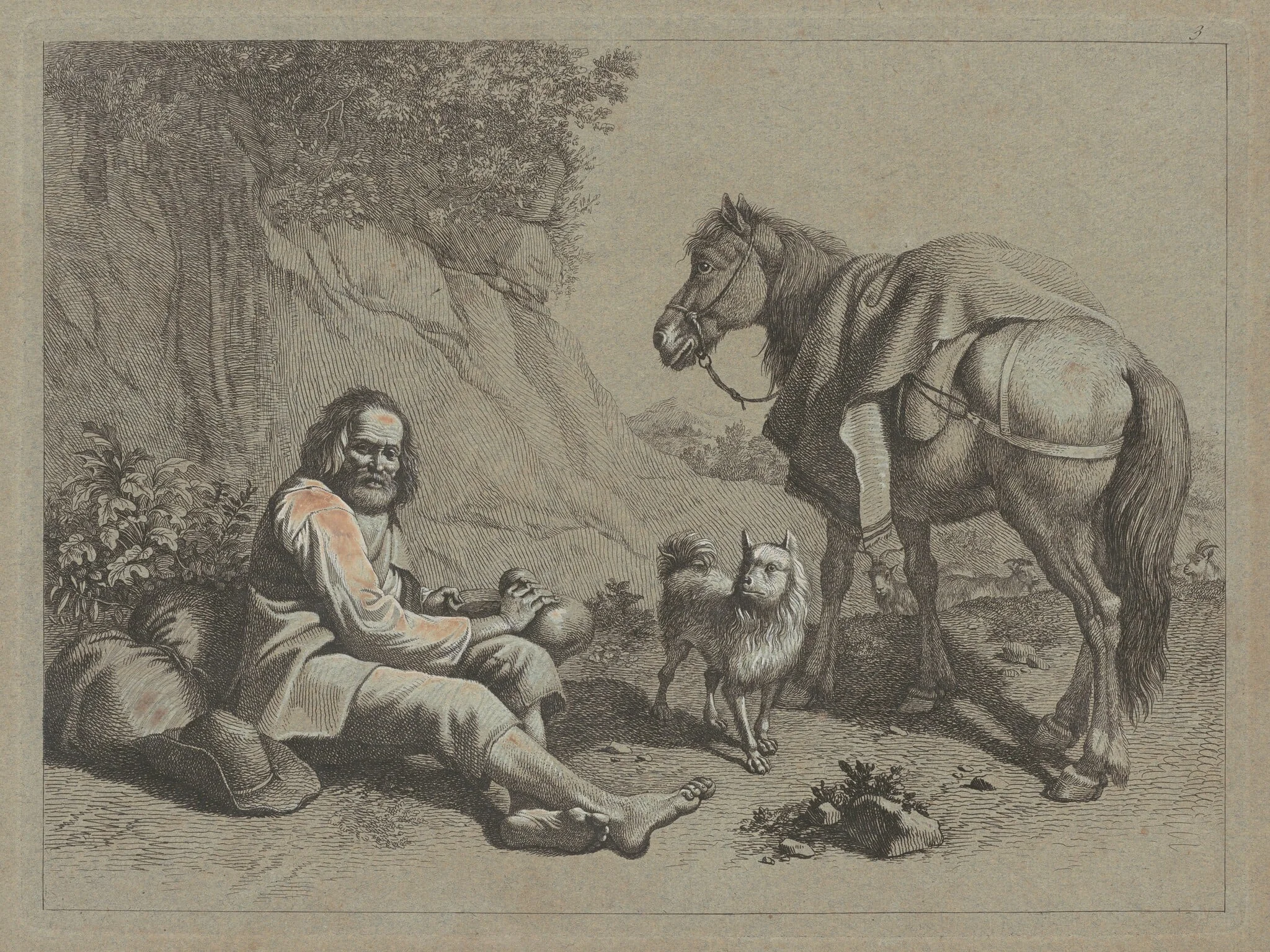 Seated Old Man about to Drink from a Gourd, detail