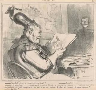 "-Ouriskoff!..trouvez-vous cela ressemblant?" from Actualities, by Honoré Daumier, ink, 1854