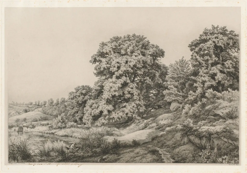 Oaks near a Pond, by Eugène Bléry, ink, 1852