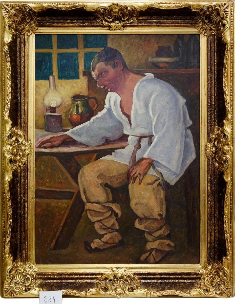 Țăran la lumina lămpii (Ion Brezeanu în Năpasta), detail