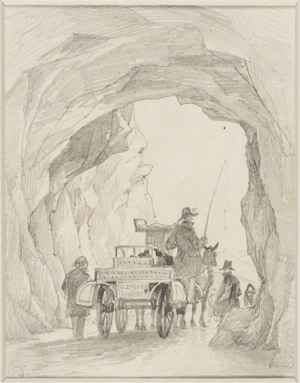 Jaunting car passing under an archway, by Edward William Cooke, 1850