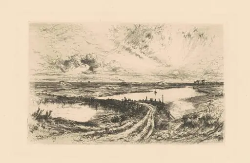 Sunrise—The Pond, Easthampton, Long Island, by Thomas Moran, ink, 1881