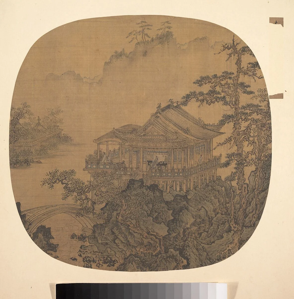 明? 佚名 舊傳李嵩 溪山樓閣圖 扇|Pavilion on a pond, detail
