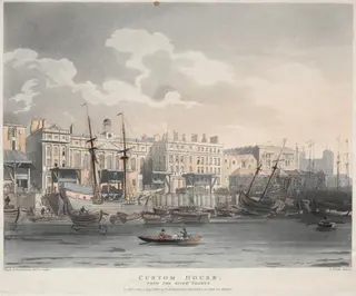 Customs House, from the Thames River, by J. Bluck, 1808