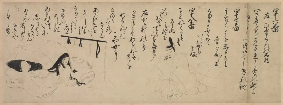 Section of an Illustrated Tale of Genji Poetry Contest, detail