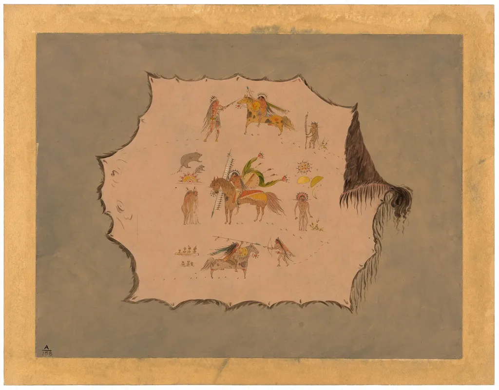 Facsimile of a Pawnee Doctor's Robe with Fantastic Professional Designs, by George Catlin, oil, 1865