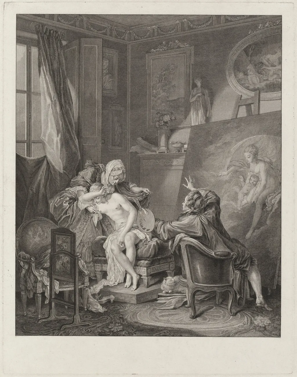Le modèle honnête, by Jean-Baptiste Blaise Simonet, ink, 1770