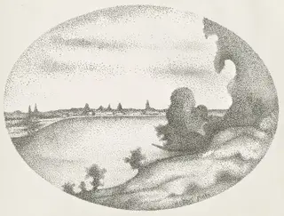 A River Landscape, by Albert Dubois-Pillet, ink, 1888